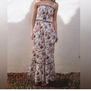 Sonmer Paris White Smoked Tiered Floral Maxi Dress Size XS.